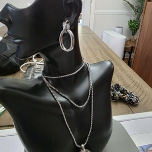 Elegant Silver Hoop Earrings and Necklace Set